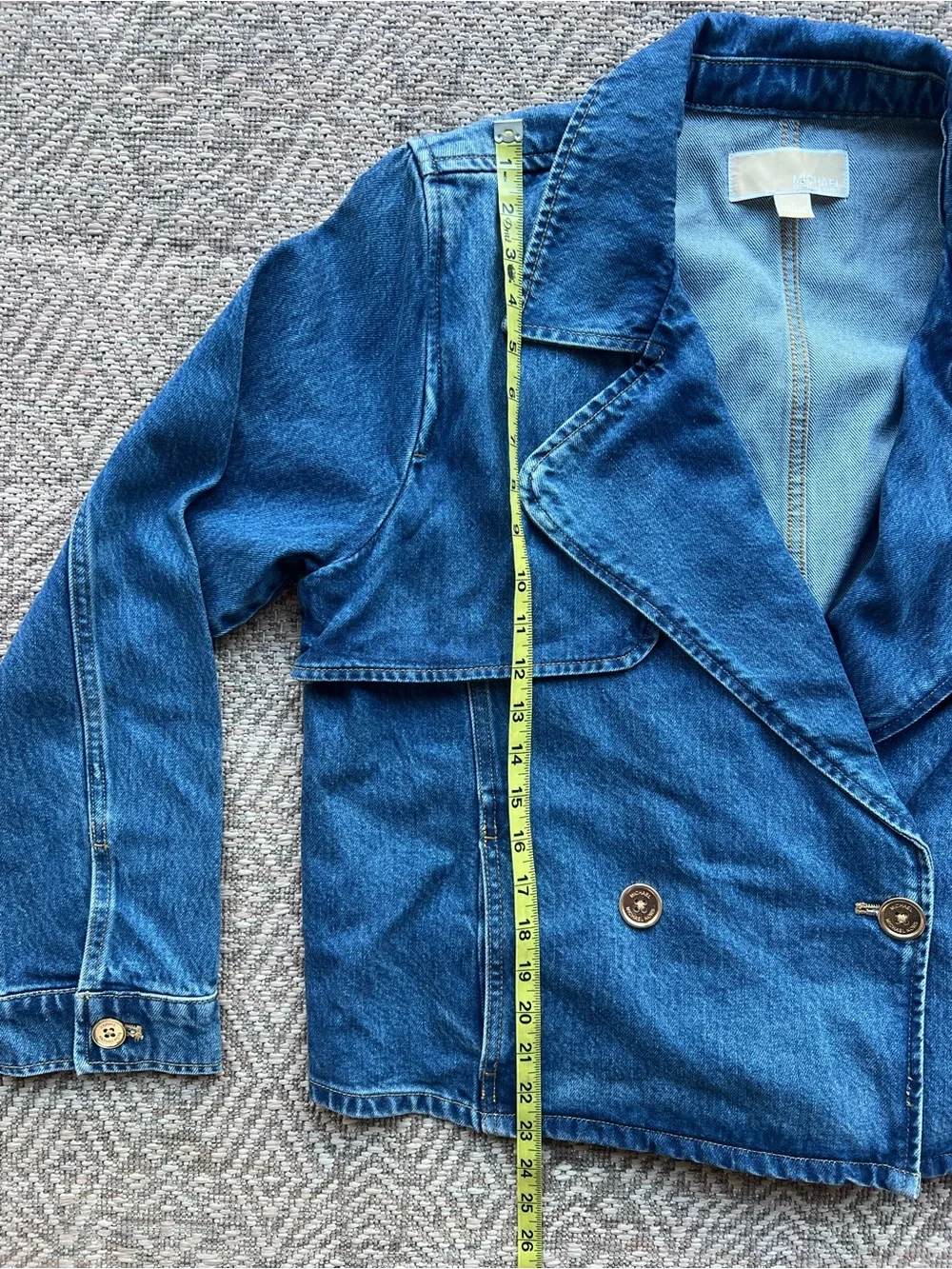 Michael Kors Denim Trench Jacket Women's Large Blue Double Breasted Jean Coat